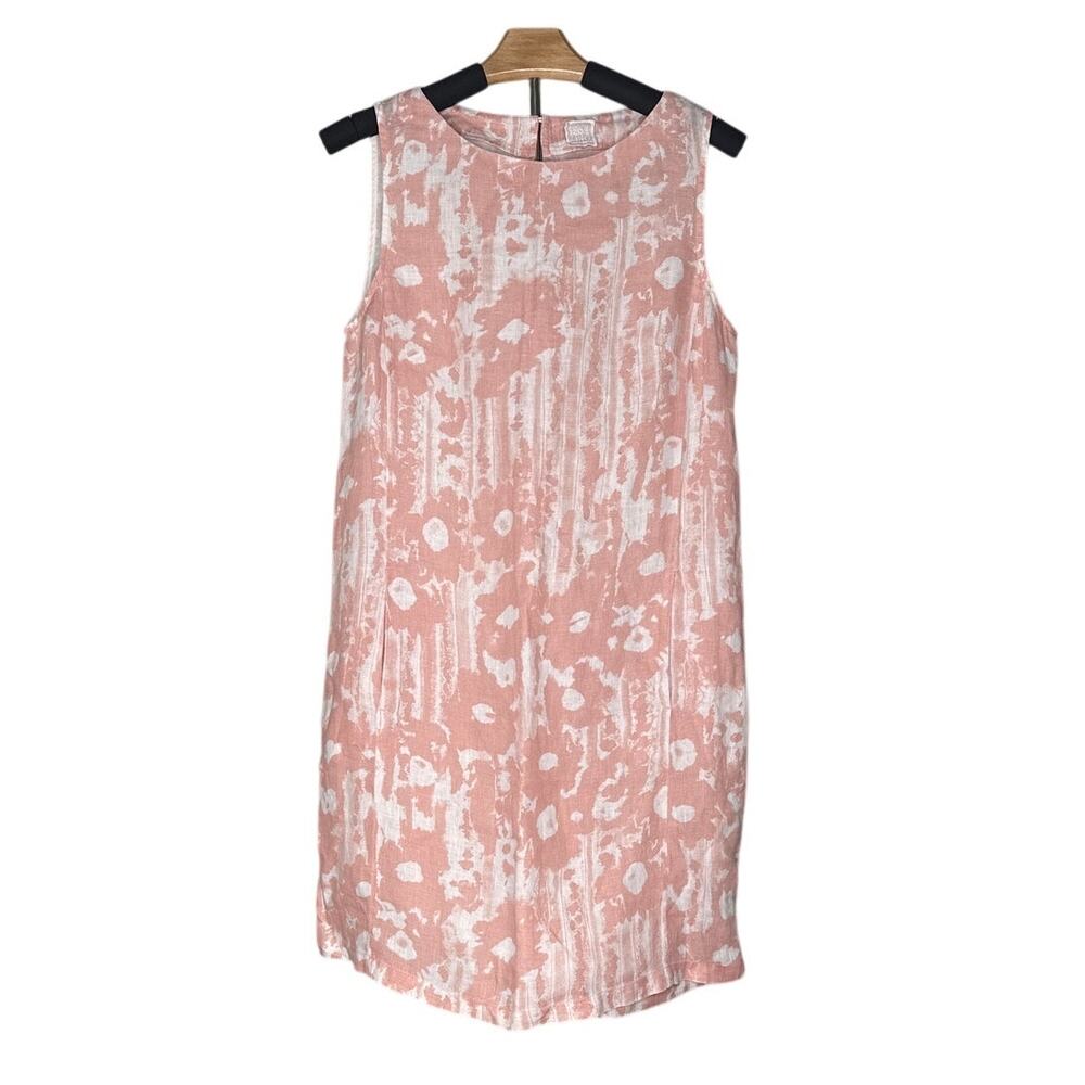 120 LINO 100% Linen Rose Desert Sleevelss Tank Dress Floral Abstract Beach QQ7